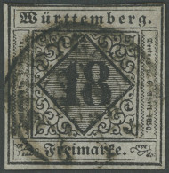 WÜRTTEMBERG 5I O, 1851, 18 Kr. Schwarz Auf Bläulichviolett, Type I, Oben Teils Berührt Und Kleine Helle Stelle, Feinst,  - Otros & Sin Clasificación