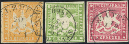 WÜRTTEMBERG 12-14a O, 1859, 3 - 9 Kr., Ohne Seidenfaden, 3 Prachtwerte, Mi. 260.- - Other & Unclassified