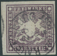 WÜRTTEMBERG 42a O, 1873, 70 Kr. Braunlila, K1 RAVENSBURG, Links Mit Vollständiger Trennlinie, Farbfrisches Kabinettstück - Sonstige & Ohne Zuordnung