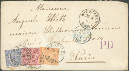 NDP 3-5 BRIEF, 1868, Dreifarbenfrankatur Von WIESBADEN Nach Paris, Feinst - Covers & Documents