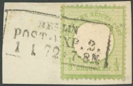 Dt. Reich 2a BrfStk, 1872, 1/3 Gr. Gelblichgrün Mit Ersttagsstempel BERLIN POST-EXP. 3. 1.1.72, Prachtbriefstück, RR!, G - Andere & Zonder Classificatie