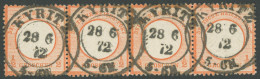 Dt. Reich 3 O, 1872, 1/2 Gr. Ziegelrot Im Waagerechten Viererstreifen, Zentrischer K2 KYRITZ, Fotoattest Krug: Die Marke - Autres & Non Classés