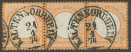 Dt. Reich 15 O, 1872, 2 Kr. Orange Im Waagerechten Dreierstreifen, TuT-Stempel KALTENNORDHEIM, Trotz Einiger Korrekturen - Sonstige & Ohne Zuordnung