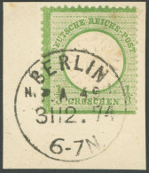 Dt. Reich 17a BrfStk, 1872, 1/3 Gr. Gelblichgrün Mit Letzttagsstempel BERLIN N.2.P.A. 49, Marke Unten Scherentrennung So - Sonstige & Ohne Zuordnung