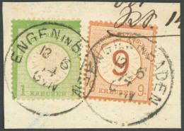 Dt. Reich 23a,30 BrfStk, 1872, 1 Kr. Gelblichgrün Und 9 Auf 9 Kr. Braunorange, K1 ENGEN IN BADEN, Dekoratives Kabinettbr - Otros & Sin Clasificación