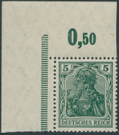 Dt. Reich 85IIe , Deutsches Reich 1915, Freimarke Nr. 85IIe, 5 Pf. Germania, Schwärzlichopalgrün, Kriegsdruck, POR Eckra - Nuevos