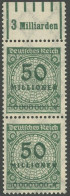 Dt. Reich 321AWb OR , 1923, 50 Mio. M. Blaugrün, Gezähnt, Walzendruck, Oberrandstück 1`5`1, Postfrisch, Pracht, Mi. (70. - Other & Unclassified