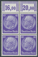 Dt. Reich 472WOR VB , 1932, 40 Pf. Hindenburg, Walzendruck, Im Oberrandviererblock, Postfrisch, Pracht, Mi. 600.- - Ongebruikt