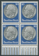 Dt. Reich 494 VB , 1933, 80 Pf. Hindenburg, Wz. 2, Im Unterrandviererblock, Postfrisch, Pracht, Mi. 120.- - Neufs