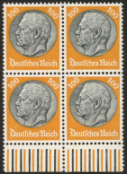 Dt. Reich 495 VB , 1933, 100 Pf. Hindenburg, Wz. 2, Im Unterrandviererblock, Postfrisch, Pracht, Mi. (720.-) - Autres & Non Classés