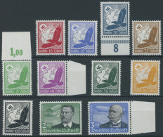 Dt. Reich 529-39x , 1934, Flugpost, Senkrechte Gummiriffelung, Postfrisch, üblich Gezähnter Prachtsatz, Mi. 800.- - Unused Stamps