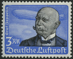Dt. Reich 539x , 1934, 3 RM Graf Zeppelin, Senkrechte Gummiriffelung, Pracht, Mi. 200.- - Ungebraucht