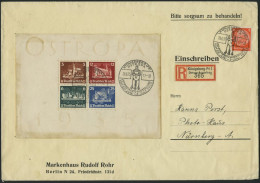 Dt. Reich Bl. 3 BRIEF, 1935, Block OSTROPA Mit Sonderstempel Und 8 Pf. Zusatzfrankatur Auf Einschreibbrief, Sonderstempe - Storia Postale
