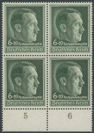 Dt. Reich 672x VB , 1938, Reichsparteitag, Senkrechte Gummiriffelung, Im Unterrandviererblock, Postfrisch, Pracht, Mi. 9 - Ongebruikt