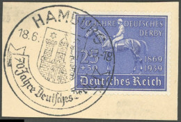 Dt. Reich 698 BrfStk, 1939, 25 Pf. Deutsches Derby Mit Ersttags-Sonderstempel, Prachtbriefstück - Sonstige & Ohne Zuordnung