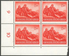 Dt. Reich 877yb VB , 1943, 8 Pfg Granatwerfer, Weißer Gummi, Im Unteren Linken Eckrandviererblock, Postfrisch Pracht - Other & Unclassified