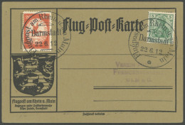 ZEPPELINPOST 11DA BRIEF, 1912, 20 Pf. Flp. Am Rhein Und Main Mit 5 Pf. Zusatzfrankatur Auf Flugpostkarte, Sonderstempel  - Poste Aérienne & Zeppelin
