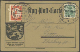 ZEPPELINPOST 11FR BRIEF, 1912, 20 Pf. Flp. Am Rhein Und Main Mit 5 Pf. Zusatzfrankatur Auf Flugpostkarte, Sonderstempel  - Correo Aéreo & Zeppelin