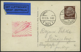 ZEPPELINPOST 246Ba BRIEF, 1934, Deutschlandfahrt, Auflieferung Berlin-Königsberg, Zeppelin-Ansichtskarte Mit Einzelfrank - Zeppelins
