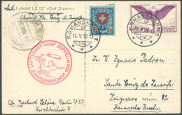 ZULEITUNGSPOST 57J BRIEF, Schweiz: 1930, Südamerikafahrt, Abwurf Praia, Prachtkarte - Poste Aérienne & Zeppelin