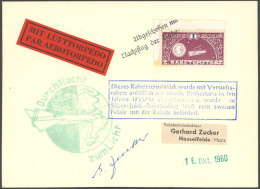 RAKETENPOST 22C1a BRIEF, Raketenbrief Mit 1 Mk. Lilarot, Doppelt Befördert 1933 Und 1960, Lufttorpedo-Aufkleber, Pracht, - Vliegtuigen