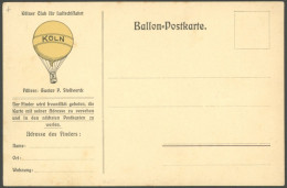BALLON-FAHRTEN 1897-1916 1912/14, Kölner Club Für Luftschifffahrt, Ballon-Postkarte, Ungebraucht, Pracht - Aviones
