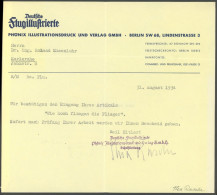 SONDERFLÜGE, FLUGVERANST. 1934, Firmenbrief Der Deutschen Flug-Illustrierten Von Thea Rasche (dt. Kunstfliegerin Und Jou - Luft- Und Zeppelinpost