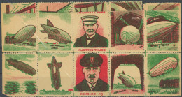 LUFTPOST-VIGNETTEN , 1928/30, USA-Zeppelin Abziehbilder: 14 Verschiedene Farbige Briefmarken, Meist Zusammendrucke, Ohne - Poste Aérienne & Zeppelin