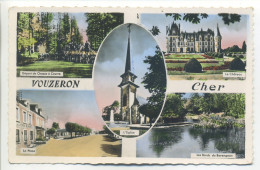 CPA Multivues (18 Cher) - VOUZERON - Départ Chasse à Courre - La Place (Commerces) - Le Château - Bords Du Barengeon - Vouzeron