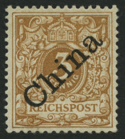 DP CHINA 1Id , 1898, 3 Pf. Hellocker Diagonaler Aufdruck, Falzrest, Pracht, R!, Fotoattest Jäschke-L., Mi. 800.- - China (offices)