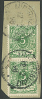 DSWA M 46c Paar BrfStk, 1898, 5 Pf. Opalgrün Im Senkrechten Paar Auf Briefstück Mit Stempel LÜDERITZBUCHT, Pracht, Gepr. - German South West Africa