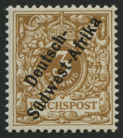 DSWA 1f , 1897, 3 Pf. Hellocker, Falzrest, Pracht, Fotobefund Jäschke-L., Mi. 350.- - German South West Africa