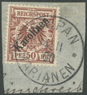 KAROLINEN 6I BrfStk, 1899, 50 Pf. Diagonaler Aufdruck Mit Stempel SAIPAN MARIANEN, Prachtbriefstück, Fotoattest Steuer,  - Karolinen