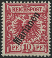 MARIANEN 3IIb , 1900, 10 Pf. Lilarot Steiler Aufdruck, Falzreste, Pracht, Gepr. Jäschke-L., Mi. 200.- - Mariannes