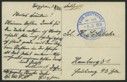 MSP VON 1914 - 1918 403 (Sperrfahrzeugdivision Der Elbe) In Blau, 9.3.1916, Feldpostkarte Von Bord Eines Sperrfahrzeuges - Maritiem