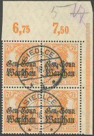 DEUTSCHE POST IN POLEN 9a P VB O, 1916, 7 1/2 Orange, Plattendruck Im Rechten Oberen Eckrandviererblock Mit Seltenem Ste - Besetzungen 1914-18