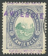 POLEN-ZAWIERCIE 1I O, 1916, 10 Pf. Stadtpost, Kontrolleindruck Dunkelrotlila, üblich Gezähnt Pracht, Gepr. Jendroszek, M - Besetzungen 1914-18