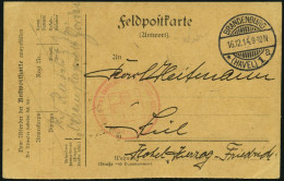 FELDPOST I.WK 1914 Feldpostkarte Aus Dem Rotkreuz-Vereinslazarett Görden Bei Brandenburg Nach Kiel, Mit Rotem Lazarettst - Cartas & Documentos