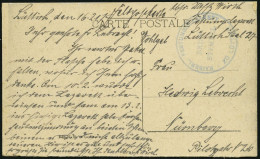 FELDPOST I.WK 1917, Feldpost-Ansichtskarte Mit Blauem K1 KAISERL. FFESTUNGSLAZARETT ZU LÜTTICH Nach Nürnberg, Pracht - Cartas & Documentos