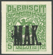 SCHLESWIG 2P 2 , 1920, 2 Pf. Dunkelolivgrün, Ungezähnter Probedruck Mit Aufdruck MAK, Postfrisch, Pracht, Mi. -.- - Other & Unclassified