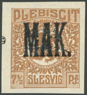 SCHLESWIG 3P 2 , 1920, 71/2 Pf. Gelbbraun, Ungezähnter Probedruck Mit Aufdruck MAK, Postfrisch, Pracht, Mi. -.- - Other & Unclassified