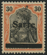 SAARGEBIET 10yI , 1920, 30 Pf. Dunkelrotorange/schwarz Auf Orangeweiß, Type I, Falzrest, Pracht, Kurzbefund Braun, Mi. 2 - Autres & Non Classés
