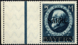 SAARGEBIET 30L , 1920, 5 M. Bayern-Sarre Mit Anhängendem Leerfeld, Pracht, Gepr. Burger, Mi. 3000.- - Autres & Non Classés