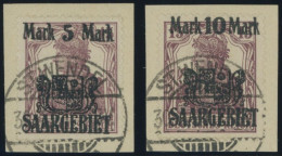 SAARGEBIET 51/2 BrfStk, 1921, 5 M. Auf 15 Pf. Und 10 M. Auf 15. Pf., Stempel ST. WENDEL, 2 Prachtbriefstücke - Autres & Non Classés