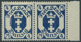 FREIE STADT DANZIG 123Pa , 1922, 4 M. Schwärzlichultramarin Im Waagerechten Paar, Linke Marke Mit Geklebter Papierbahn!, - Andere & Zonder Classificatie