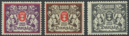 FREIE STADT DANZIG 143,144,157F , 1923, 250 M., 1000 M. Und 500.000 M., Ohne Unterdruck, 3 Prachtwerte, Gepr. Kniep, Mi. - Sonstige & Ohne Zuordnung