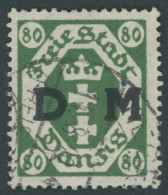 DIENSTMARKEN D 16Y O, 1922, 80 Pf. Dunkelgrün, Wz. Liegend, Zeitgerechte Entwertung TIEGENHOF FREIE STADT DANZIG, Minima - Sonstige & Ohne Zuordnung