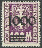 PORTOMARKEN I/I , Nicht Ausgegeben: 1923, 1000 Auf 100 M. Dunkelpurpur, Fast Postfrisch, Pracht, Mi. 150.- - Other & Unclassified