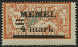 MEMELGEBIET 31yIPF Ia , 1920, 4 M. Auf 2 Fr. Rötlichorange/hellgrünlichblau, Type I, Mit Abart Querbalken Der 4 Verdickt - Memel (Klaïpeda) 1923
