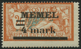 MEMELGEBIET 31yIPF Ia , 1920, 4 M. Auf 2 Fr. Rötlichorange/hellgrünlichblau, Type I, Mit Abart Querbalken Der 4 Verdickt - Klaipeda 1923